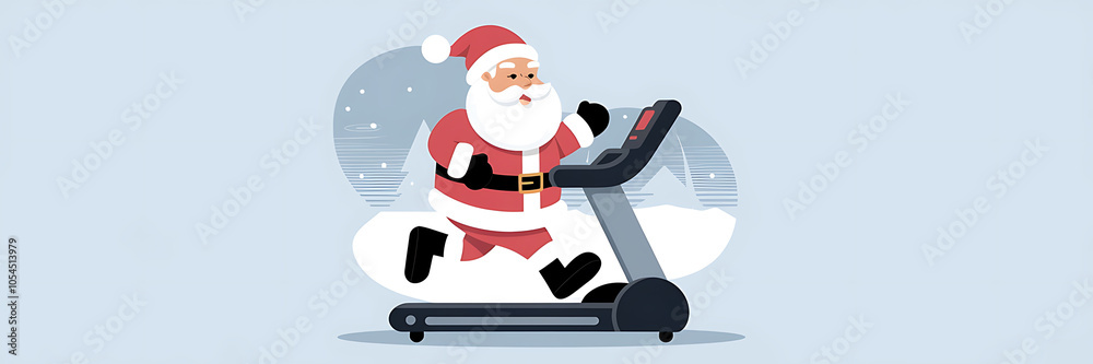 Santa Claus in red and white running on a treadmill Christmas fitness concept healthy holiday Santa Claus in red and white running on a treadmill Christmas fitness concept healthy holiday