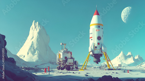 Cute Cartoon Style Moon Landing Cartoon Astronaut Landing on the Moon Aspect 16:9