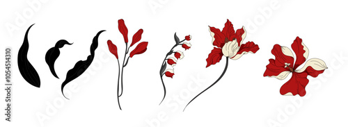Hand draw flowers collection. Vector flowers and leaves set