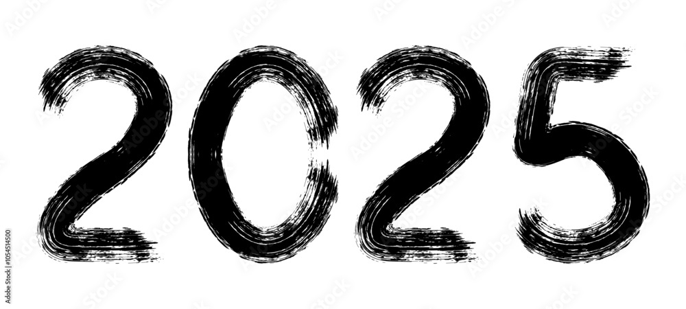 2025 number from brush stroke, New year. Vector illustration