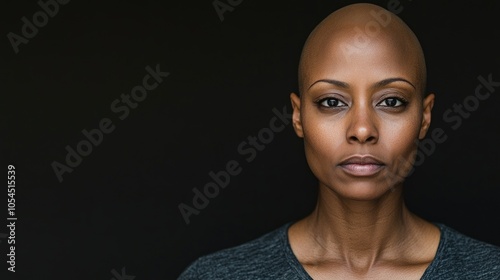 Portrait of a dark-skinned woman suffering from cancer after severe hair loss due to chemotherapy treatment