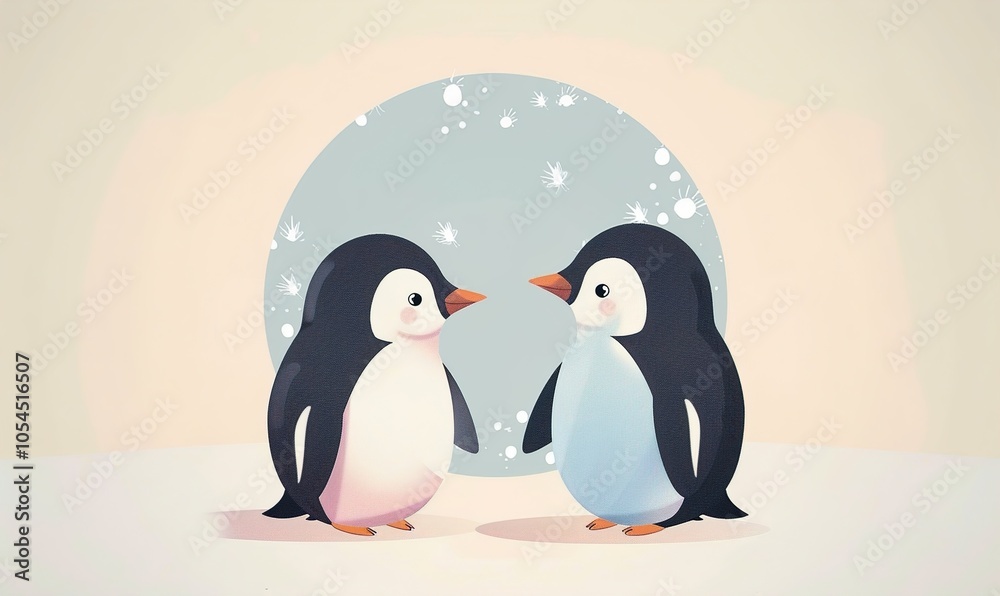 Obraz premium Realistic cartoon cute penguin with big eyes and simple modern background ai generated