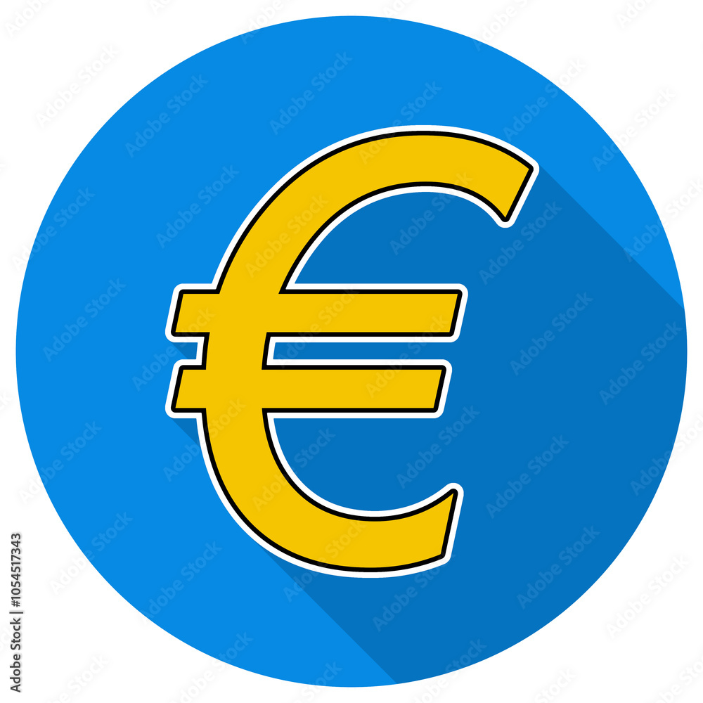 EURO EUR symbol icon, isolated, yellow color, dark black border, white border outline silhoeutte, currency EUR symbol, € italic font, font-weight:normal EURO EUR symbol icon, isolated, yellow color, dark black border, white border outline silhoeutte, currency EUR symbol, € italic font, font-weight:normal