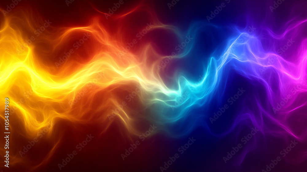 Colorful light background with smoke, flames, and energy waves. Bright, color abstract fire wallpaper design on a black backdrop with glowing neon lights. Colorful light background with smoke, flames, and energy waves. Bright, color abstract fire wallpaper design on a black backdrop with glowing neon lights.