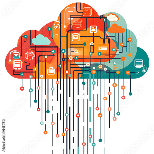 the fusion of cloud computing and artificial intelligence - conceptual illustration highlighted by white, text area, png photo