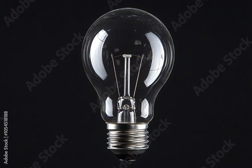 Close-up of an incandescent light bulb turned off, set against a black background.