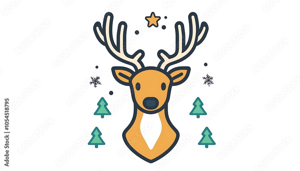 Naklejka premium Color line icon of a deer, capturing festive holiday spirit with clean, simple design.
