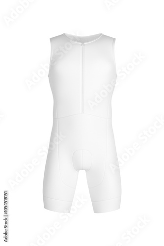 White Sleeveless Cycling Skinsuit with Aerodynamic Design and Front Zipper