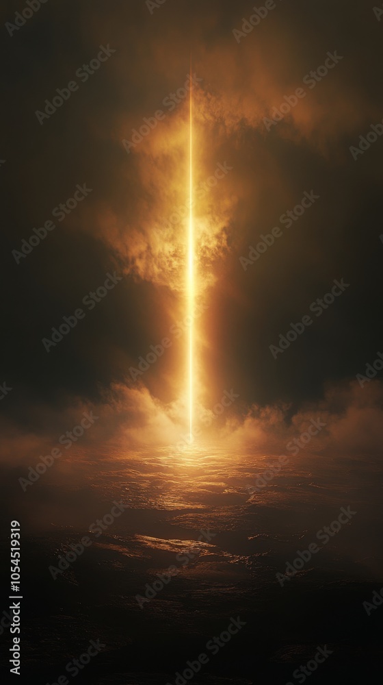Obraz premium Mystical glowing light piercing dark sky, atmospheric landscape. Cosmic phenomenon and nature wonder concept