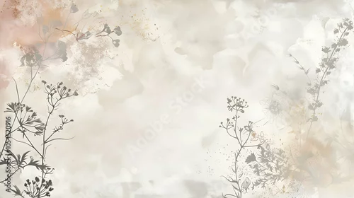 Obraz Aesthetic background in muted pastel tones, adorned with intricate grey and white line drawings of delicate flowers and flowing vines for a refined, minimalist design