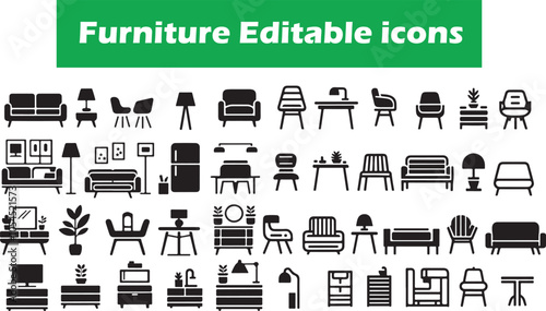 Furniture icon set modern style silhouette in vector illustration