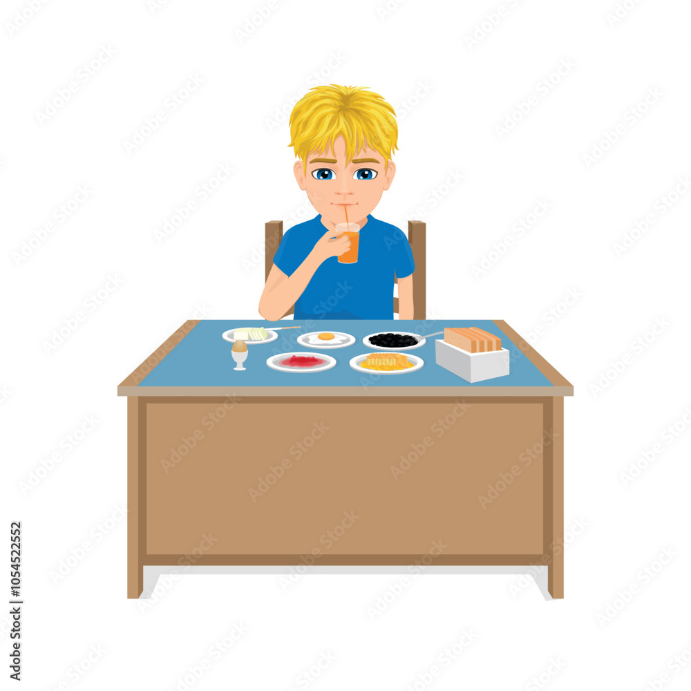 Blonde-haired male student having breakfast Blonde-haired male student having breakfast