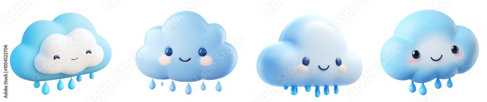 Cloud with Blue Raindrops 3d cartoon clay style collection isolated on transparent background, PNG. Clipart template Cloud with Blue Raindrops 3d cartoon clay style collection isolated on transparent background, PNG. Clipart template