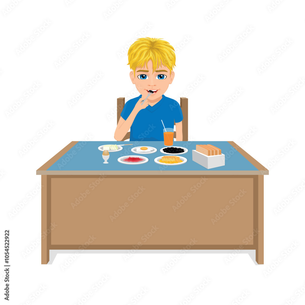 Blonde-haired male student having breakfast Blonde-haired male student having breakfast