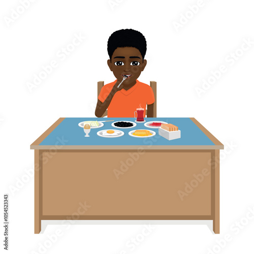 African American male student having breakfast