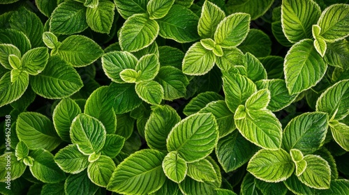 Full Frame of Green Leaves Pattern Background, Nature Lush Foliage Leaf Texture , tropical leaf