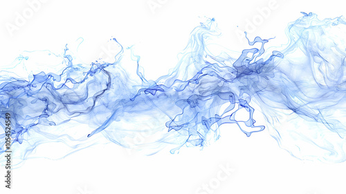 Delicate line art of water waves, outlined in soft blue, flowing effortlessly over a white backdrop, conveying a cool and serene atmosphere