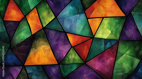  stained glass-style pattern composed of triangles and bold lines