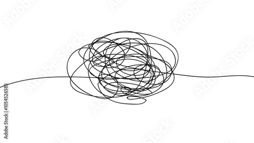 Tangled Thread Line, Messy Tangle String, Black and White Vector