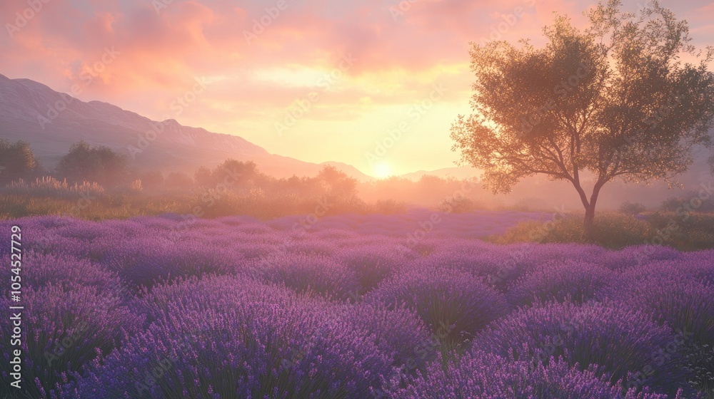 Lavender Field at summer sunrise Lavender Field at summer sunrise