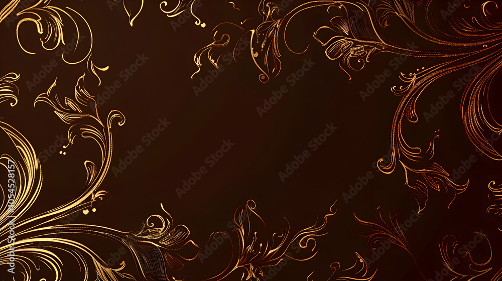 Intricate gold line art of floral patterns and gentle swirls, delicately drawn over a rich, dark brown background for a timeless, elegant appeal Intricate gold line art of floral patterns and gentle swirls, delicately drawn over a rich, dark brown background for a timeless, elegant appeal