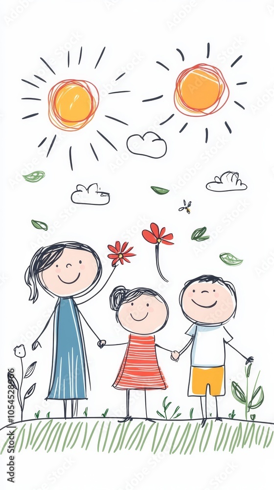 Happy Family Drawing with Children in Nature Happy Family Drawing with Children in Nature
