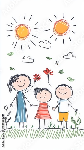 Happy Family Drawing with Children in Nature