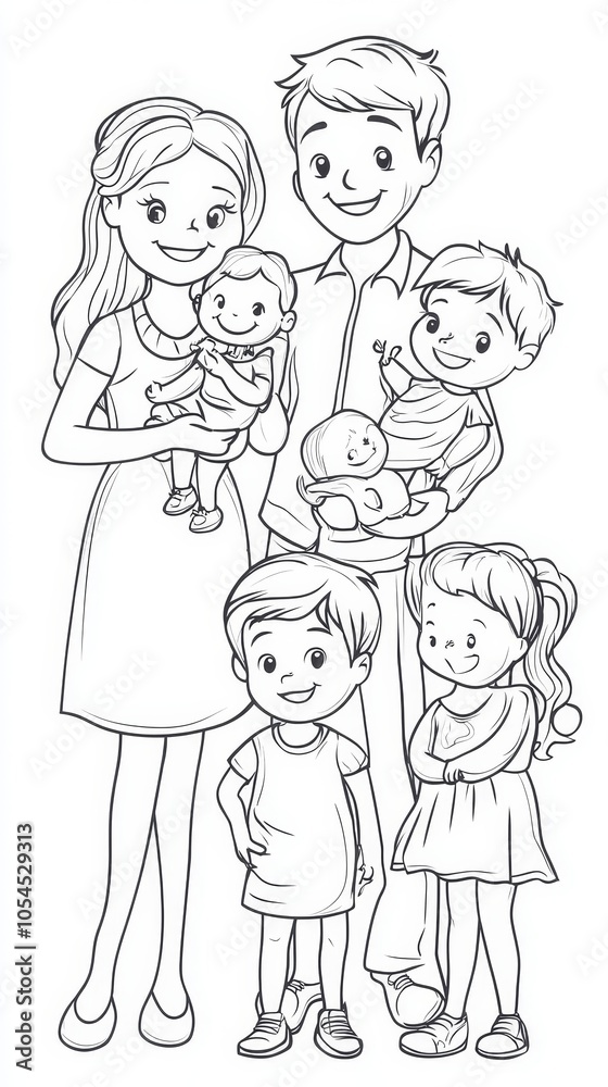 Happy Family Illustration in Black and White Happy Family Illustration in Black and White