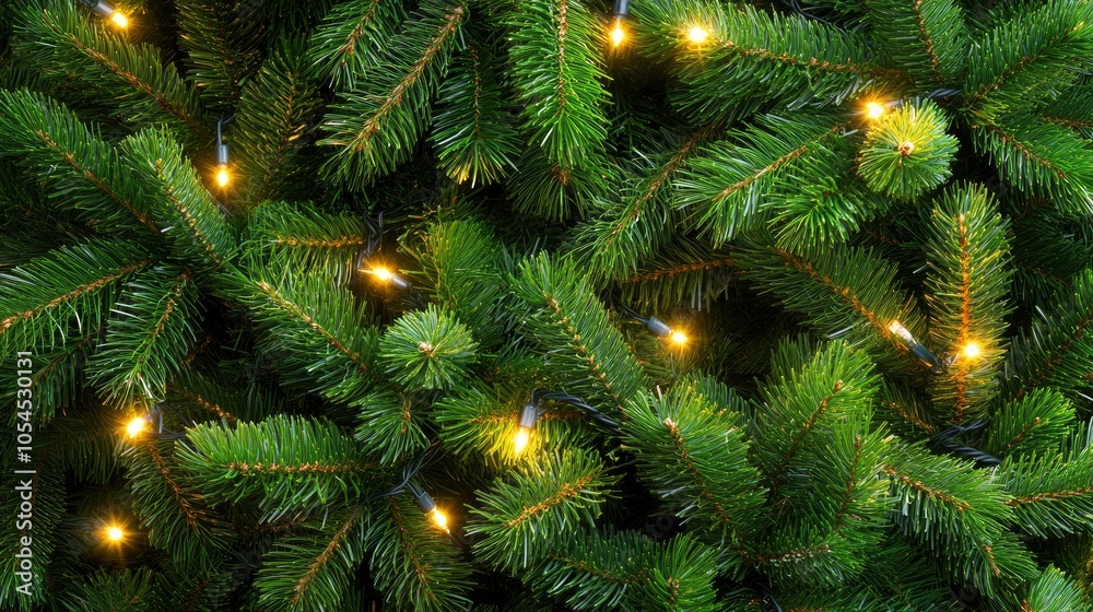 Pattern with green branches with pine needles illuminated. Texture of coniferous tree decorated garlands lights. Christmas holidays backdrop soft focus Pattern with green branches with pine needles illuminated. Texture of coniferous tree decorated garlands lights. Christmas holidays backdrop soft focus