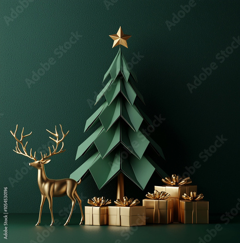 sapin et ses cadeaux dorés pour Noël - IA Generative