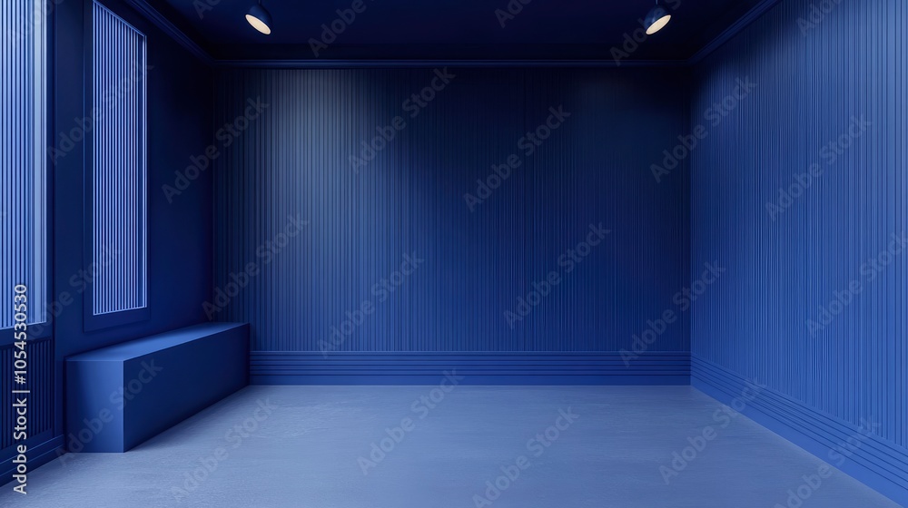 Royal blue empty Studio room for product placement or as a design template with wall angle in a full frame view Royal blue empty Studio room for product placement or as a design template with wall angle in a full frame view