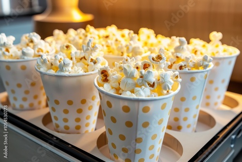 Classic popcorn maker makes fresh buttered popcorn in disposable cups photo