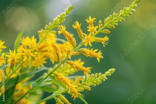 Close up of blooming wrinkleleaf goldenrod flowers photo