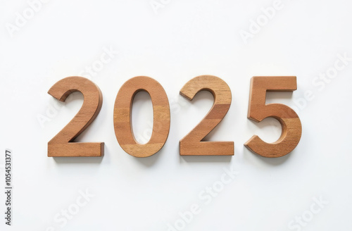 2025 new year concept with wooden numbers for holiday design and decor