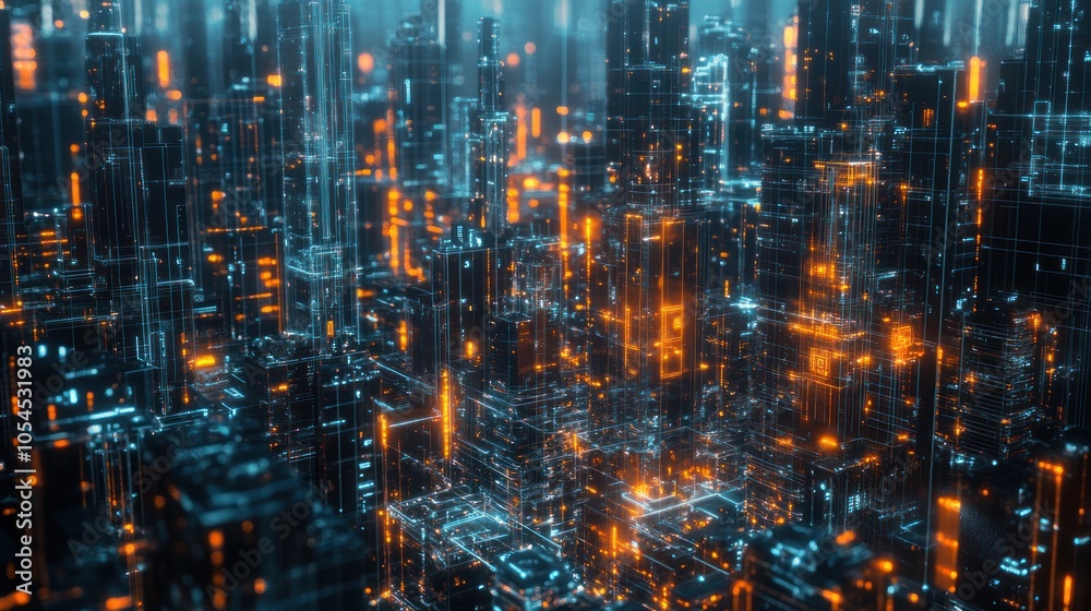 A vibrant digital cityscape with glowing structures and data flow. A vibrant digital cityscape with glowing structures and data flow.