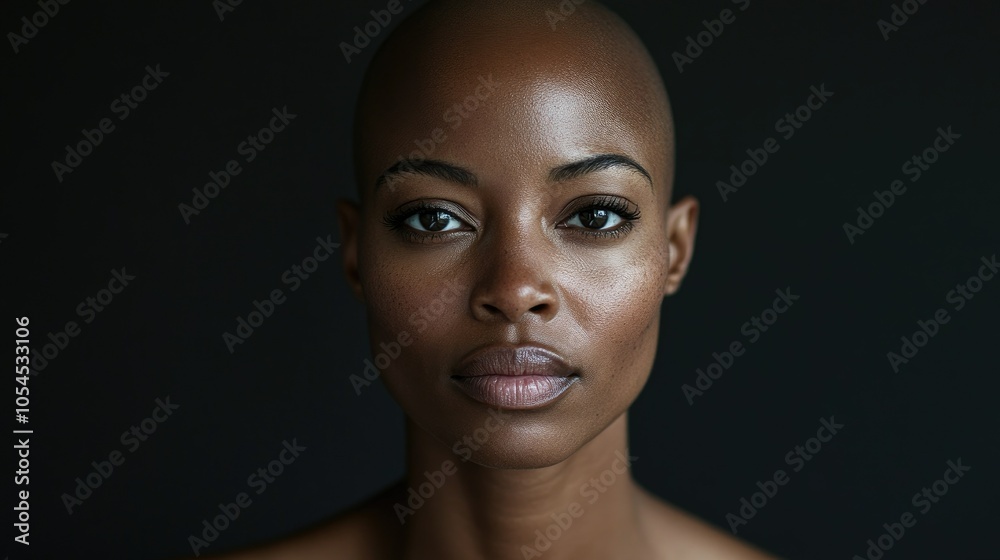 Portrait of a dark-skinned woman suffering from cancer after severe hair loss due to chemotherapy treatment Portrait of a dark-skinned woman suffering from cancer after severe hair loss due to chemotherapy treatment
