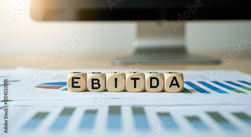 Financial analysis concept with ebitda blocks on business charts photo