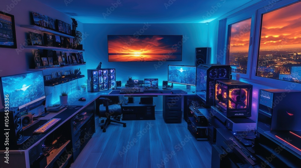 Stylish Custom Gaming Setup with Ambient Lighting Stylish Custom Gaming Setup with Ambient Lighting