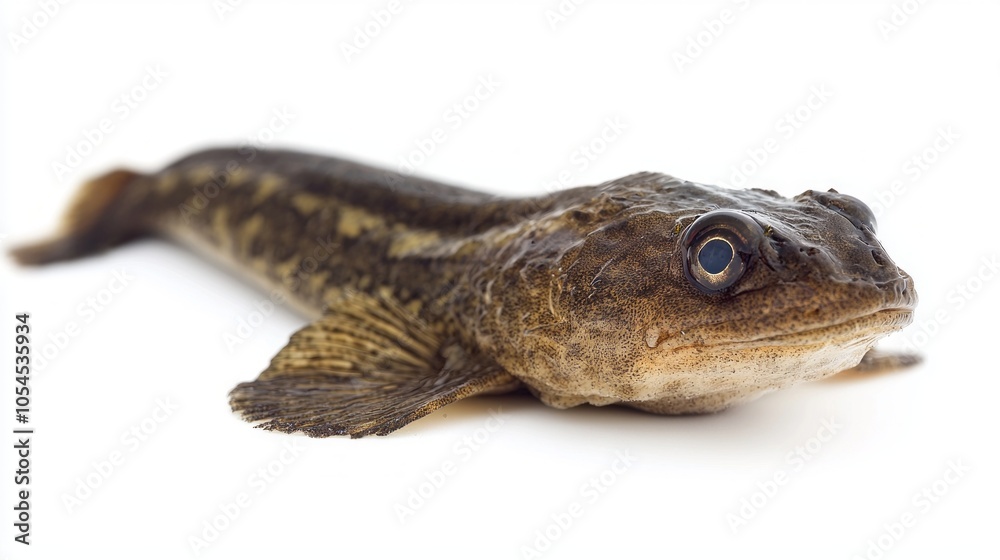 Naklejka premium specimen of Eelpout belonging to the Zoarcidae family is presented against a white background highlighting its distinct morphology and coloration.