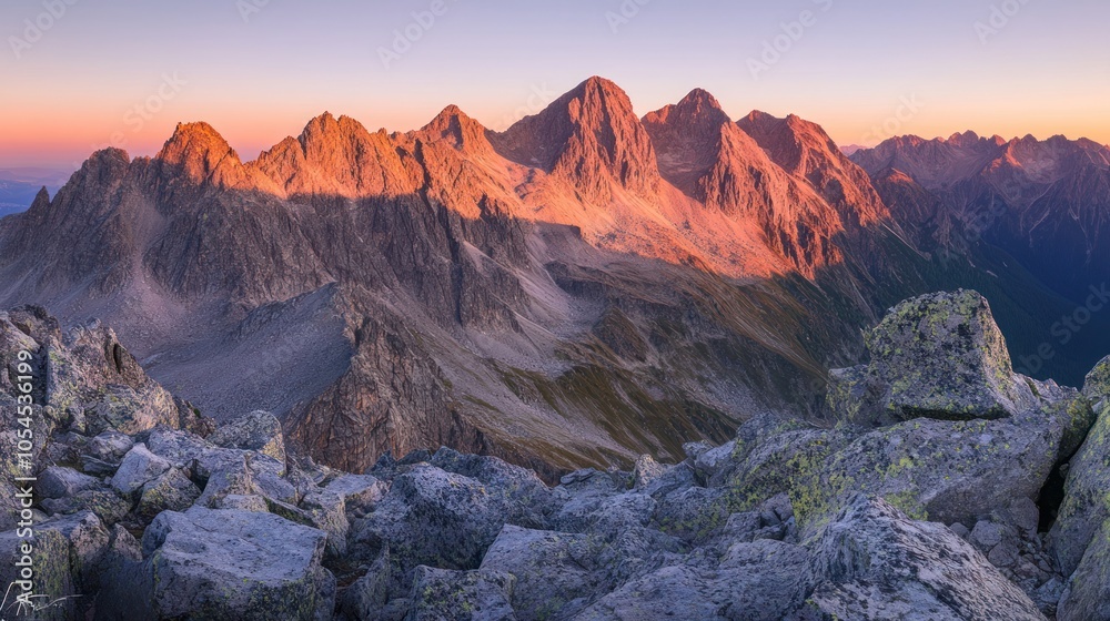 Obraz premium Majestic Mountain Range at Sunset