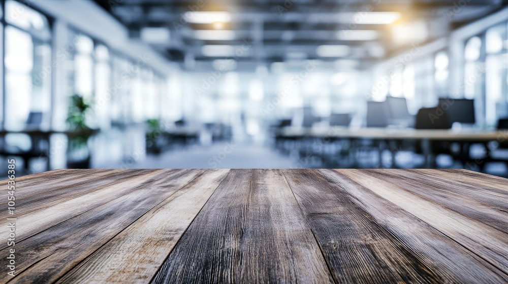 wooden table on Blurred empty open space office. Abstract light bokeh at office interior background for design wooden table on Blurred empty open space office. Abstract light bokeh at office interior background for design