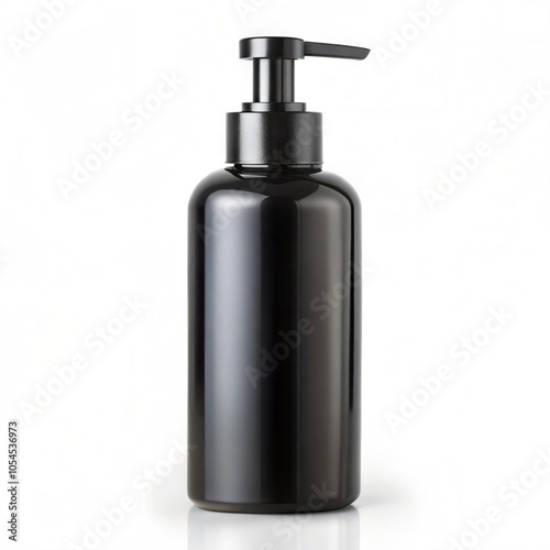 Sleek black cosmetic pump bottle on white background