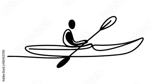 One continuous line illustration of a kayak, isolated on white background.