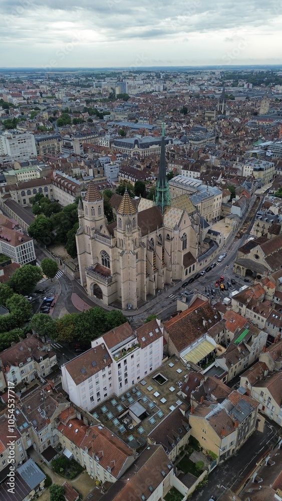 Fototapeta premium drone photo Saint-Bénigne cathedral Dijon france europe