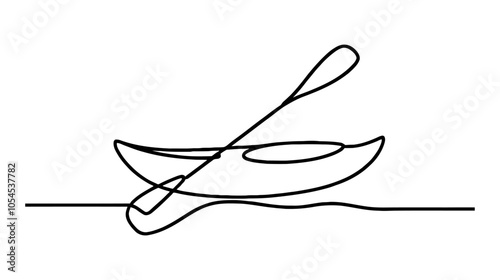 One continuous line illustration of a kayak, isolated on white background.
