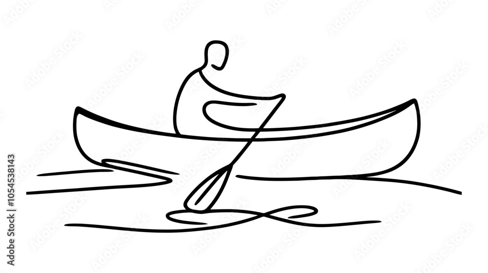 One continuous line illustration of a kayak, isolated on white background.