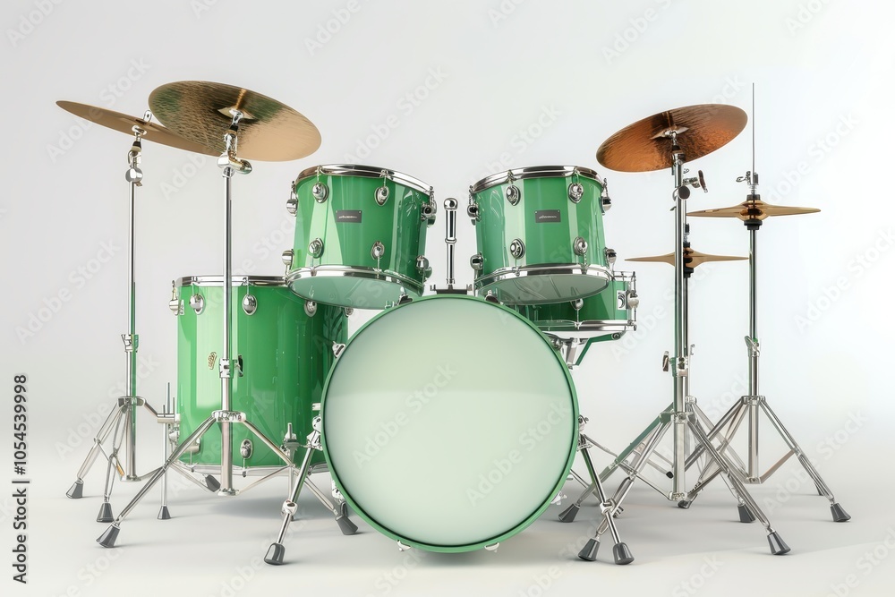 Green drum set on white background Green drum set on white background
