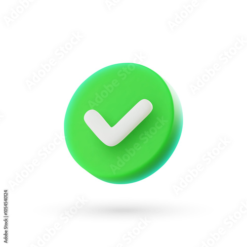 3d vector round green check mark icon in cartoon minimal style.