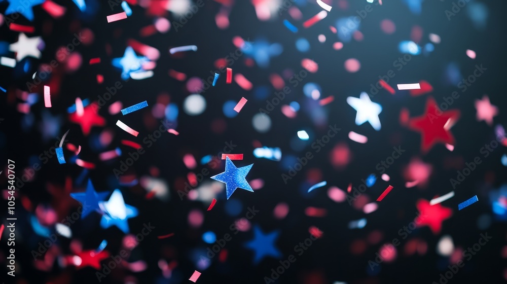 Festive Red, White, and Blue Star Confetti Background Festive Red, White, and Blue Star Confetti Background