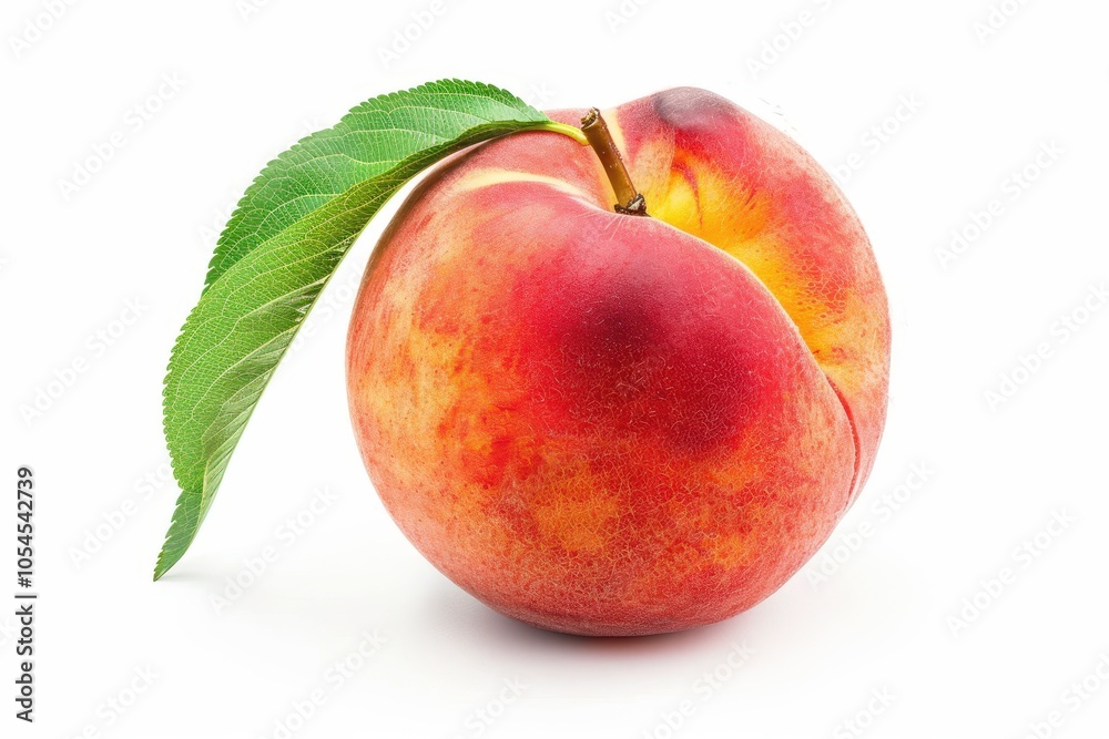 Isolated peach with leaf on white background Isolated peach with leaf on white background